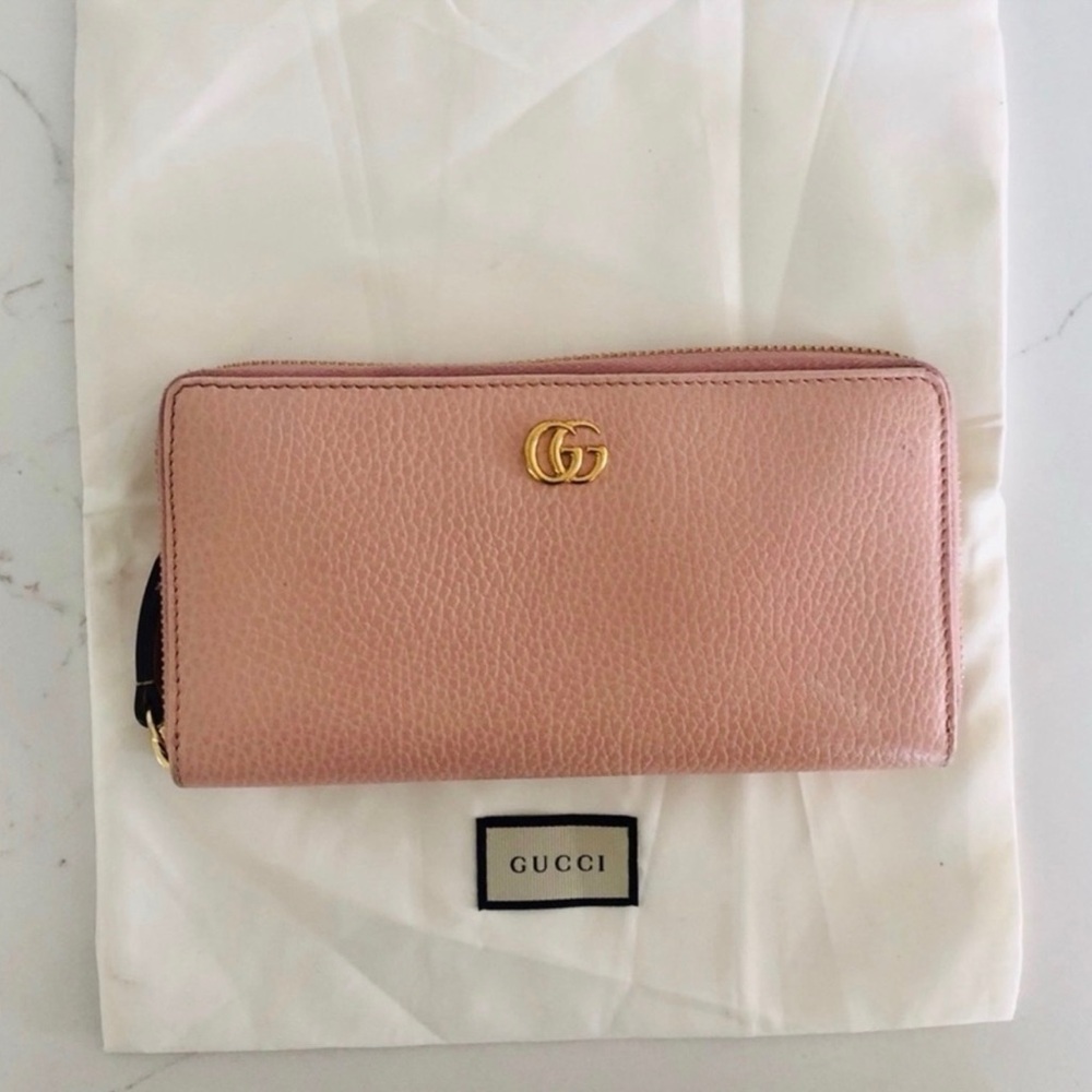 Gucci Pink Leather marmont zip around Wallet